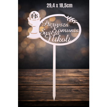 Pierwsza Komunia Święta Nikoli, Amaze wianek owal, kielich 18,5cm, sklejka 3mm